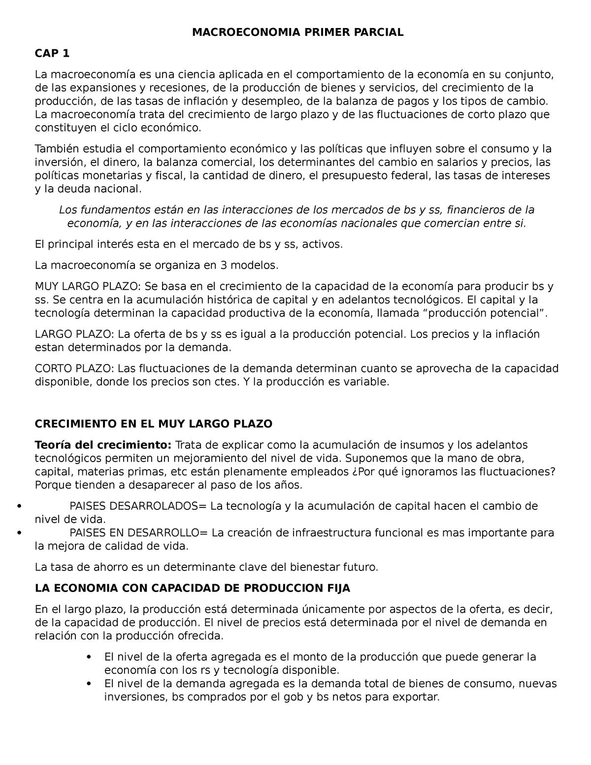 Macroeconomia Primer Parcial - MACROECONOMIA PRIMER PARCIAL CAP 1 La ...