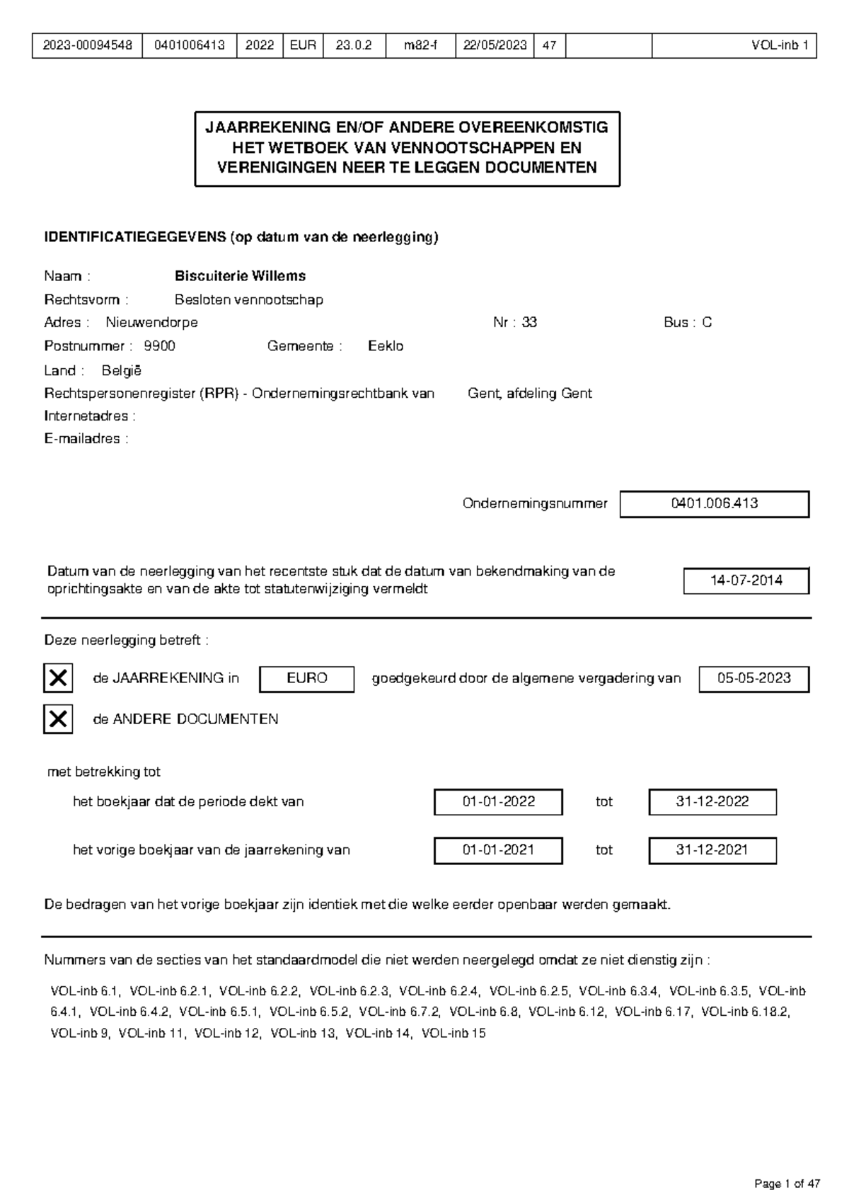 2023-00094548 - Jaarrekening - JAARREKENING EN/OF ANDERE OVEREENKOMSTIG ...