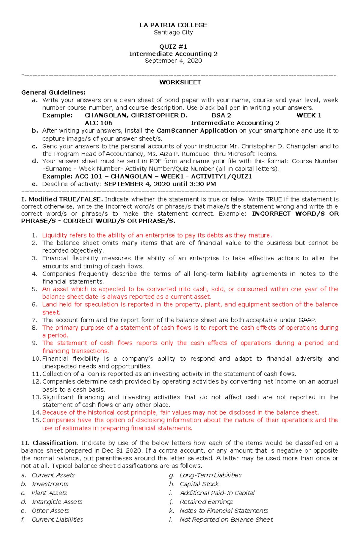 IA3 Quiz 1 Answers - Intermediate Accounting 3 - LA PATRIA COLLEGE ...