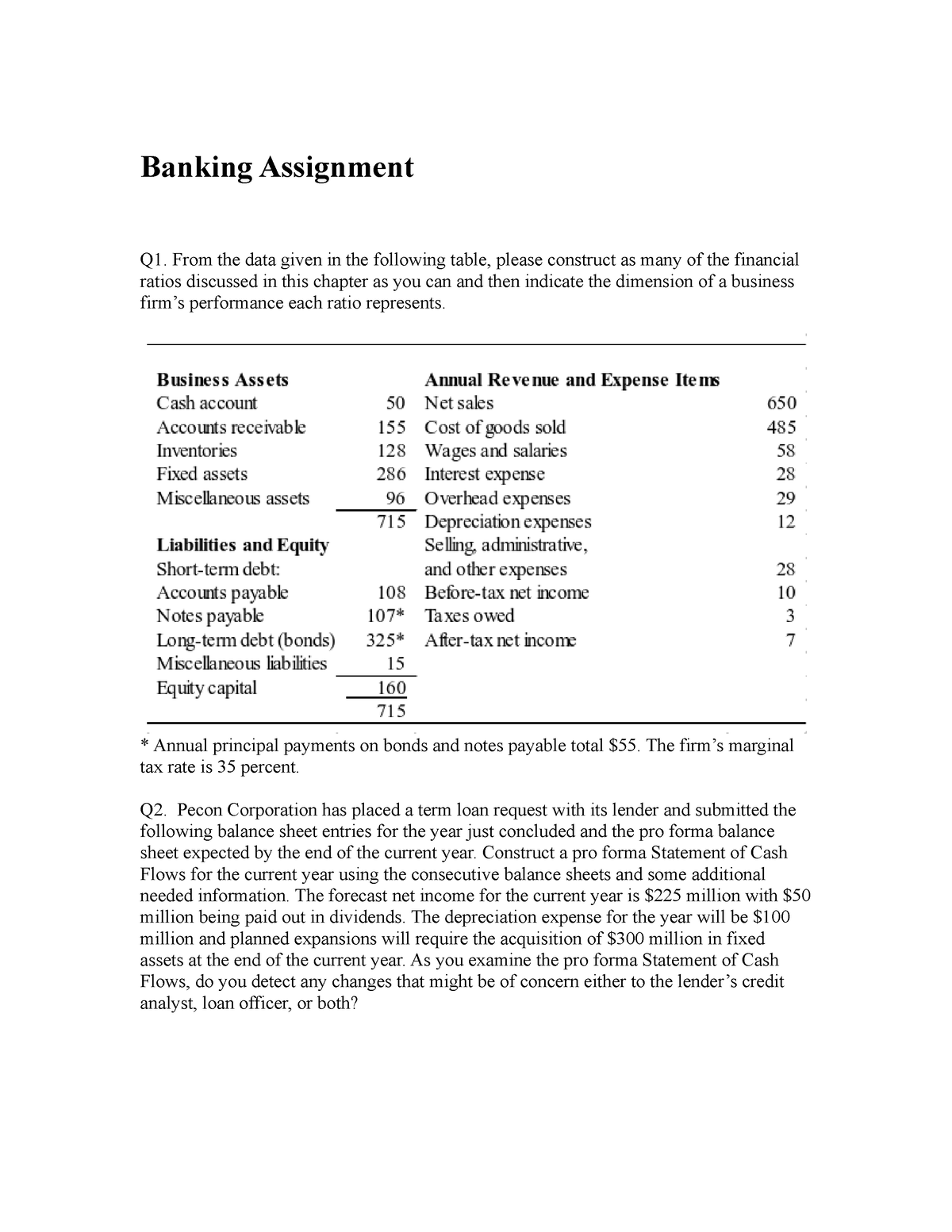 banking assignment definition