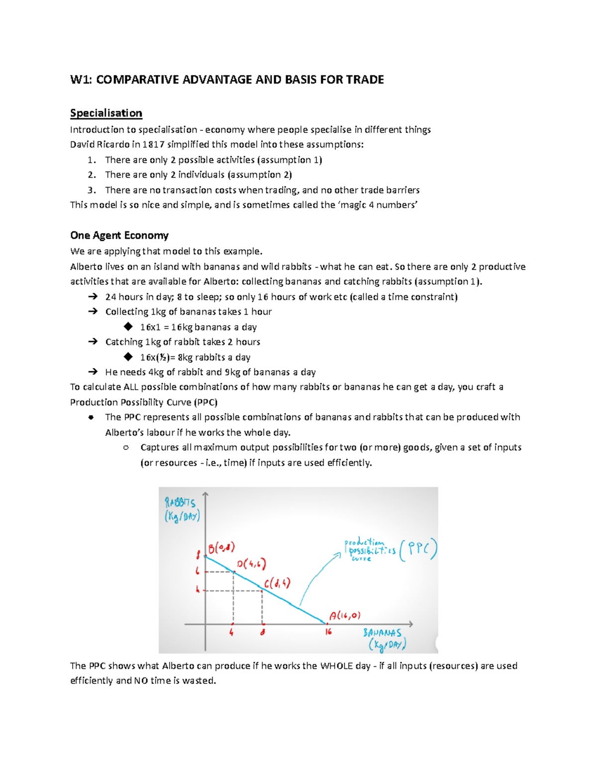 ECON1101 notes - W1: COMPARATIVE ADVANTAGE AND BASIS FOR TRADE ...