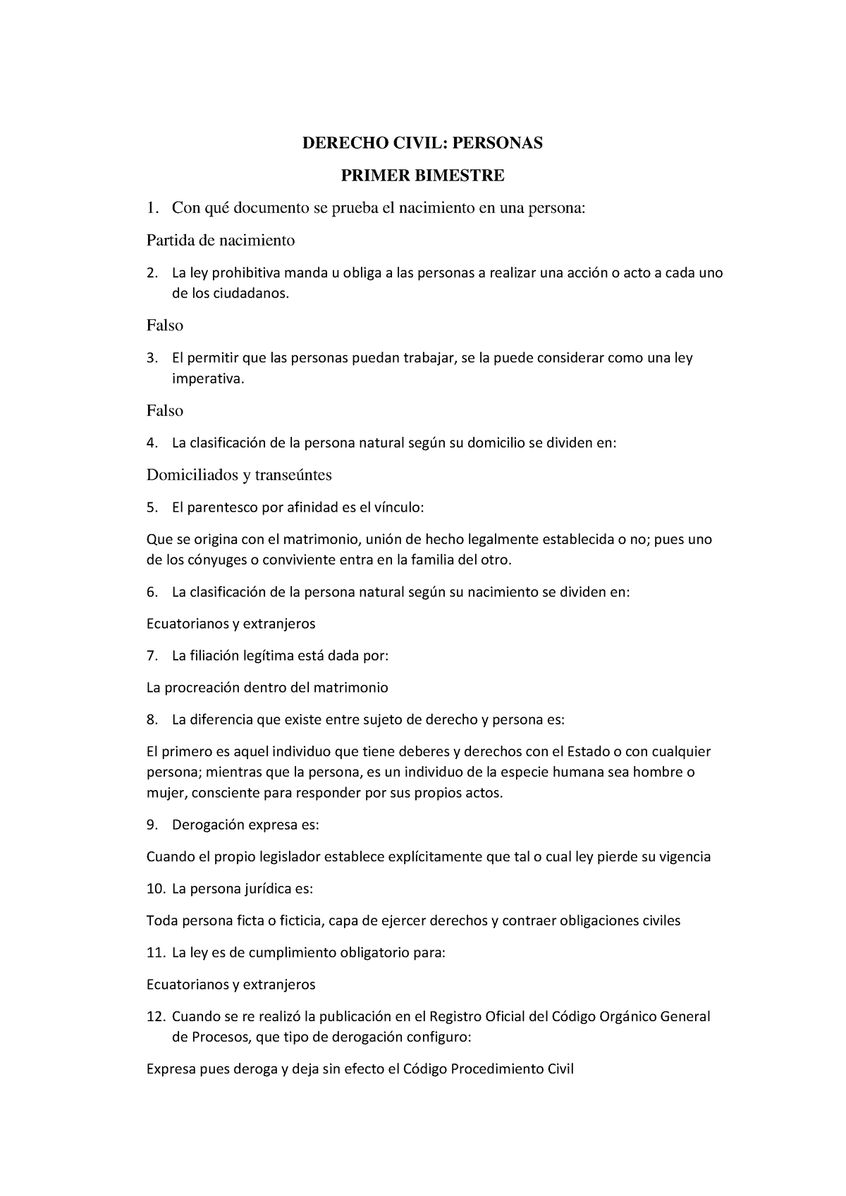 Cuestionario Final - Derecho Civil - DERECHO CIVIL: PERSONAS PRIMER ...