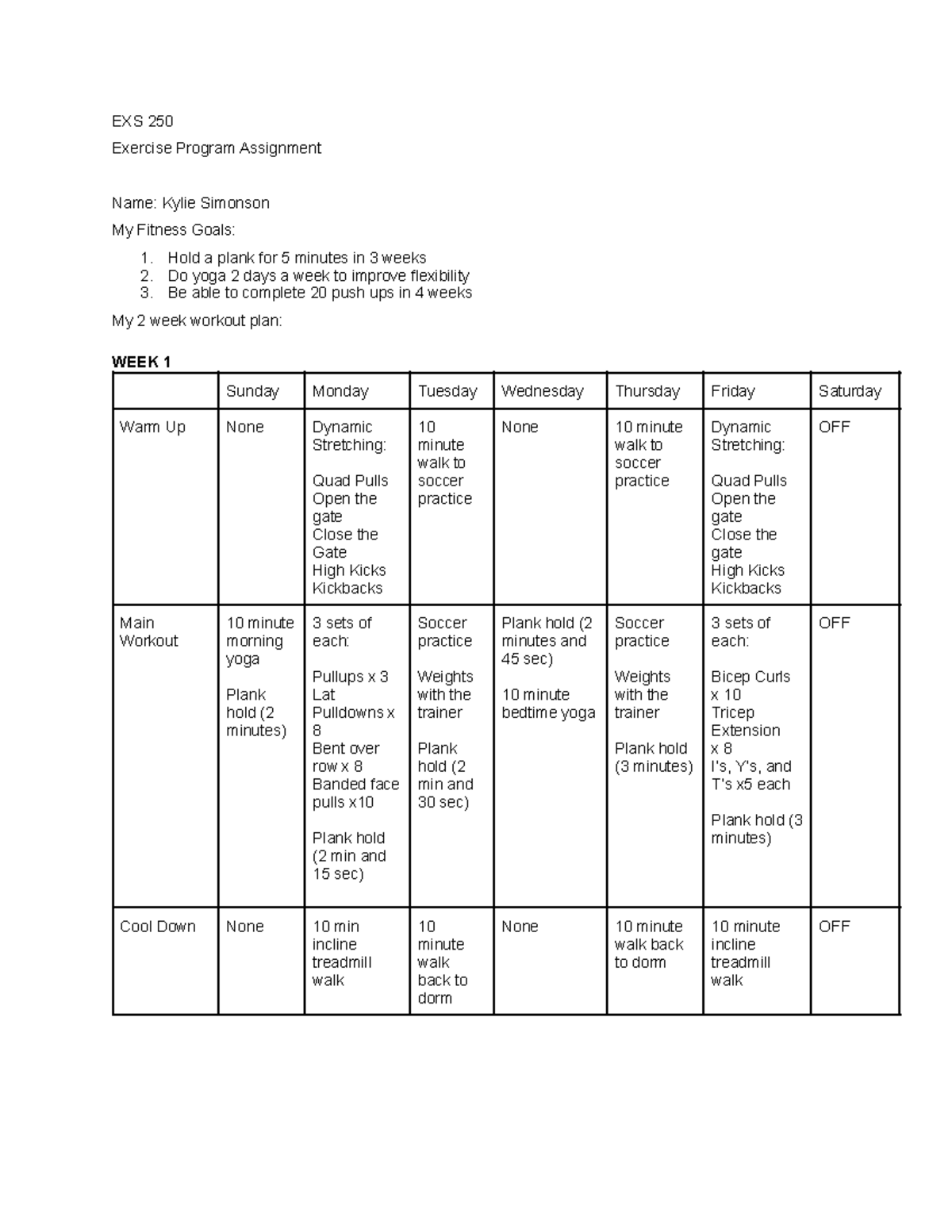EXC-250 Excercise Program - EXS 250 Exercise Program Assignment Name ...