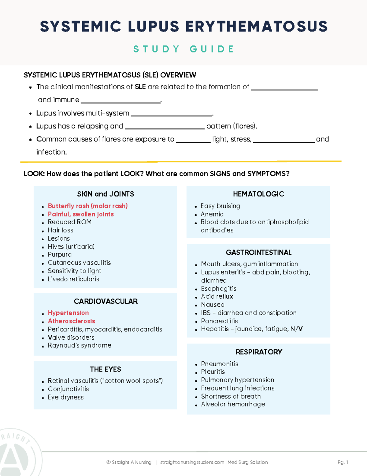 MSS M9L8 Lupus PDF - The clinical manifestations of SLE are related to ...