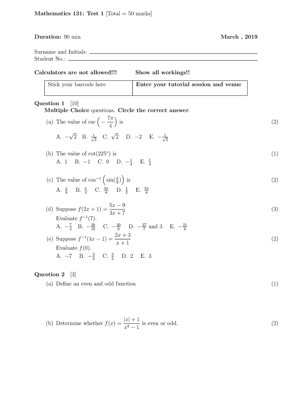 Math131-test1 2019 - Test - MATH141 - UKZN - Studocu