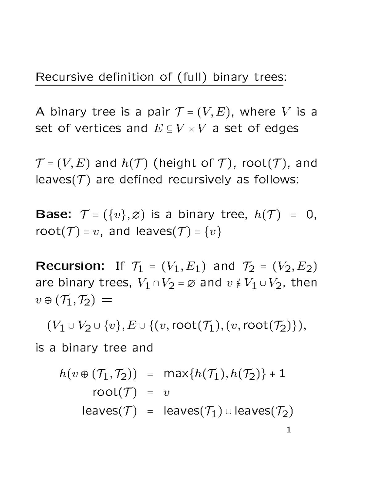 Bintrees - COMP 5361 - Recursive definition of (full) binary trees: A ...