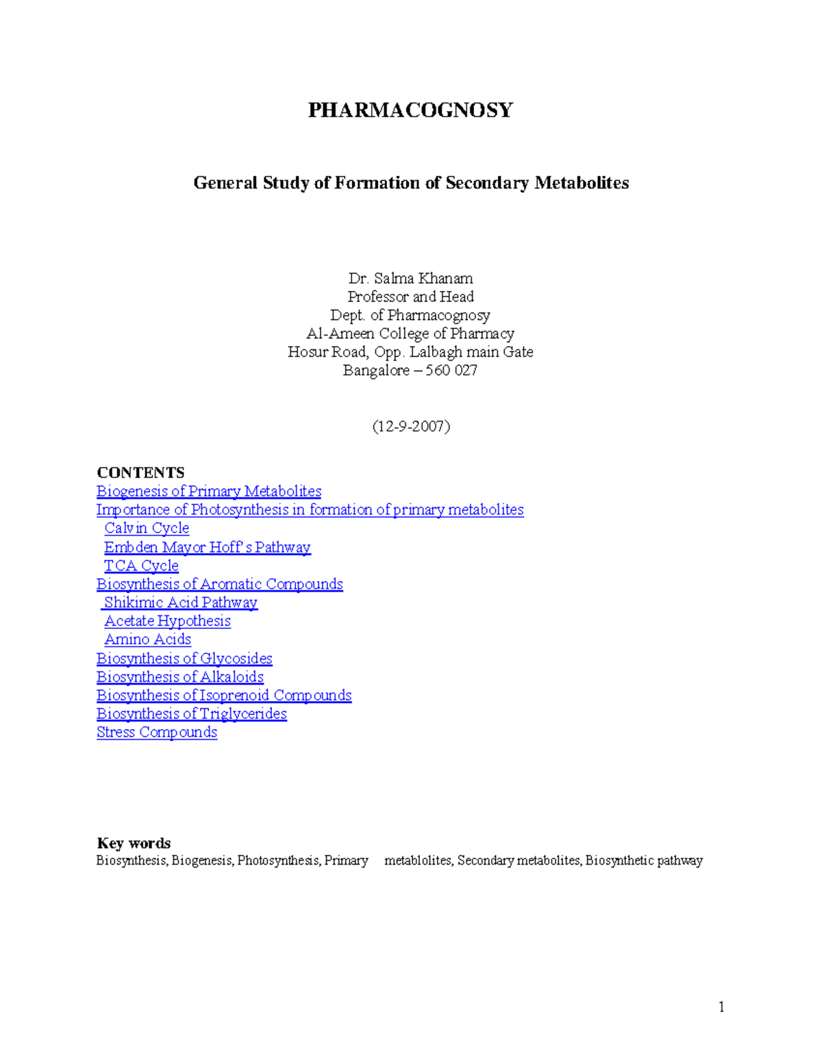 General Study On Formation Of Secondary Metabolites - PHARMACOGNOSY ...