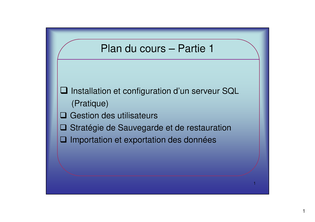 Bdii Smi Gl Plan Du Cours Partie Installation Et Configuration Dun Serveur Sql Studocu