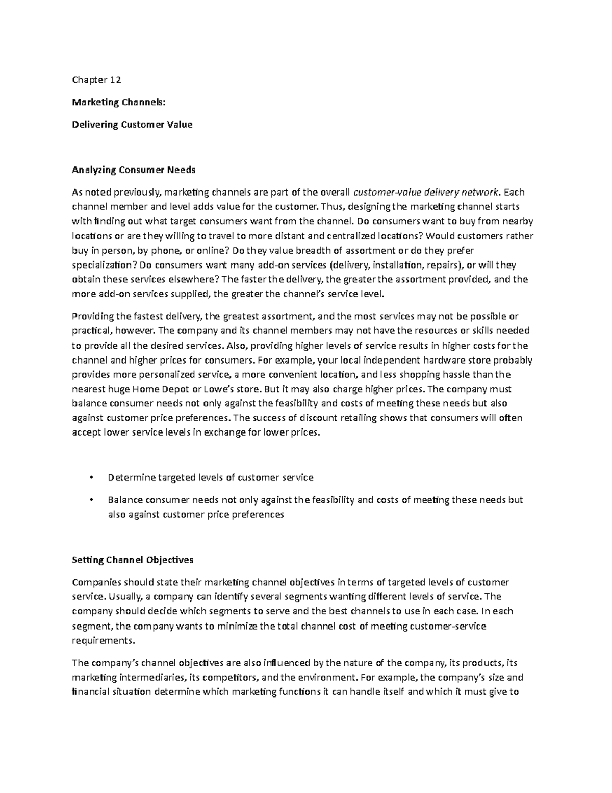 Chapter 12g - Lecture notes 12 - Chapter 12 Marketing Channels ...