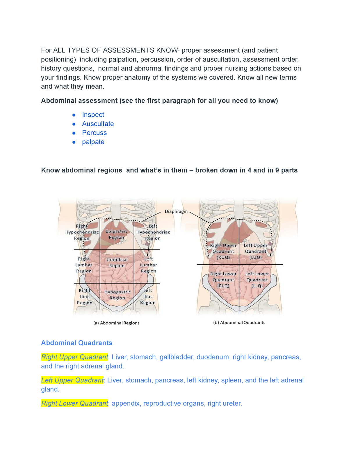 216 Exam 4 Study Guide - For ALL TYPES OF ASSESSMENTS KNOW- proper ...