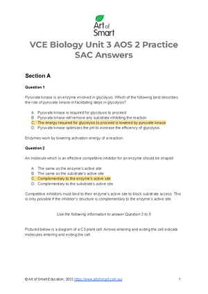 VCE Biology Unit 3 AOS 2 Practise SAC Art Of Smart Education - VCE ...