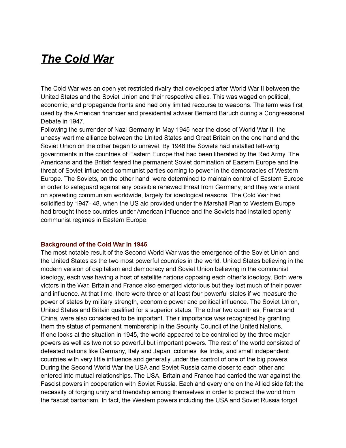 good thesis for cold war
