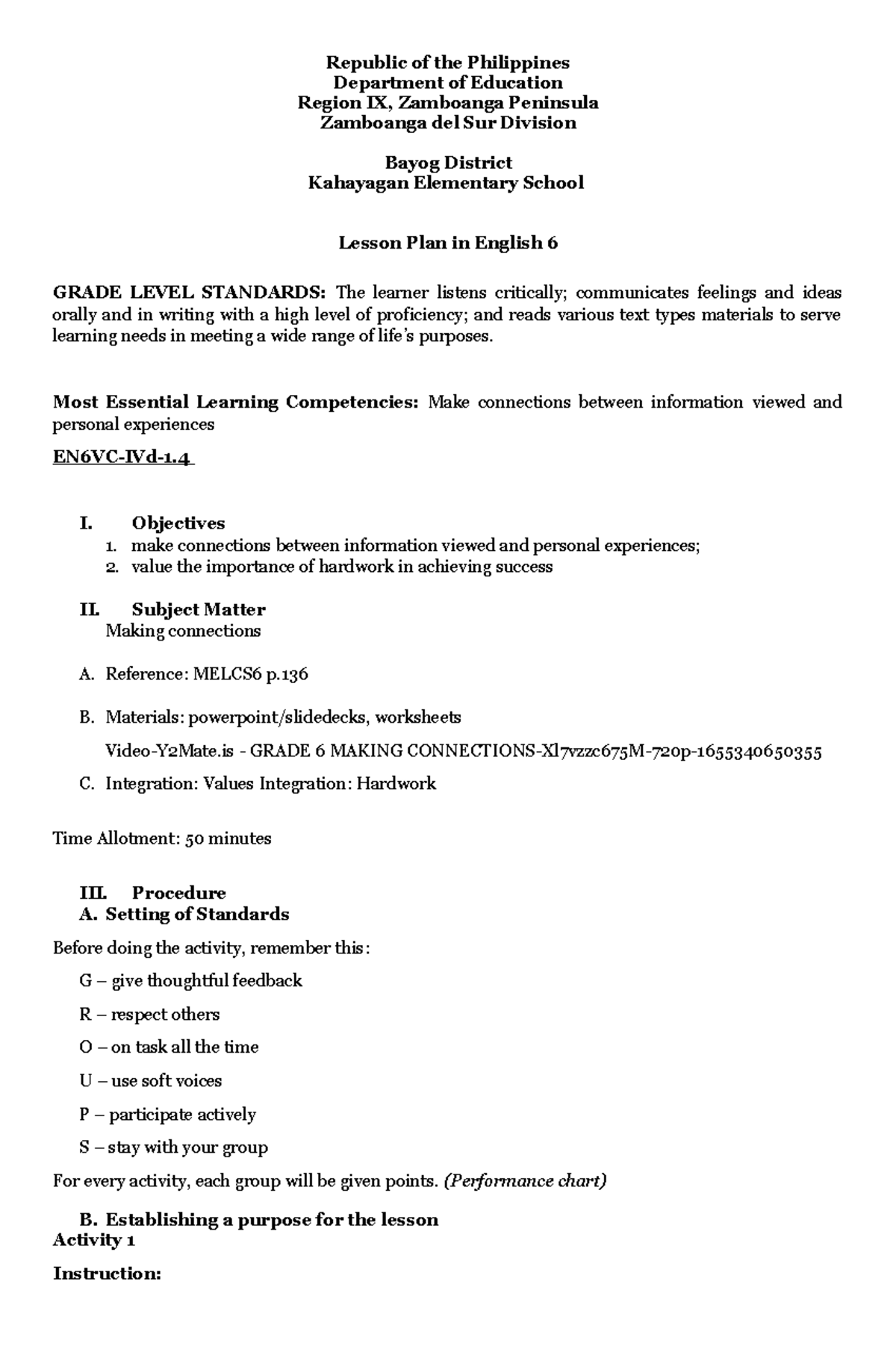 Demo Lesson Plan Na Republic Of The Philippines Department Of Education Region Ix 4358