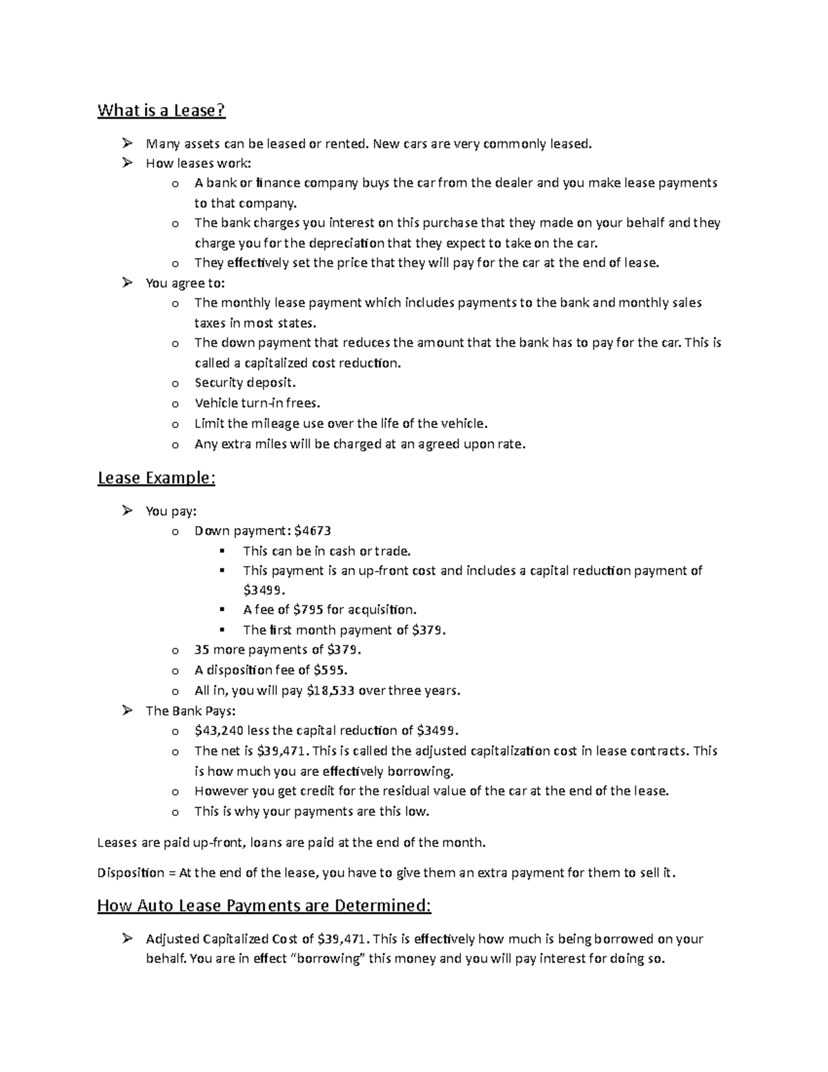 FIN101 Lease Notes - What is a Lease? Many assets can be leased or ...
