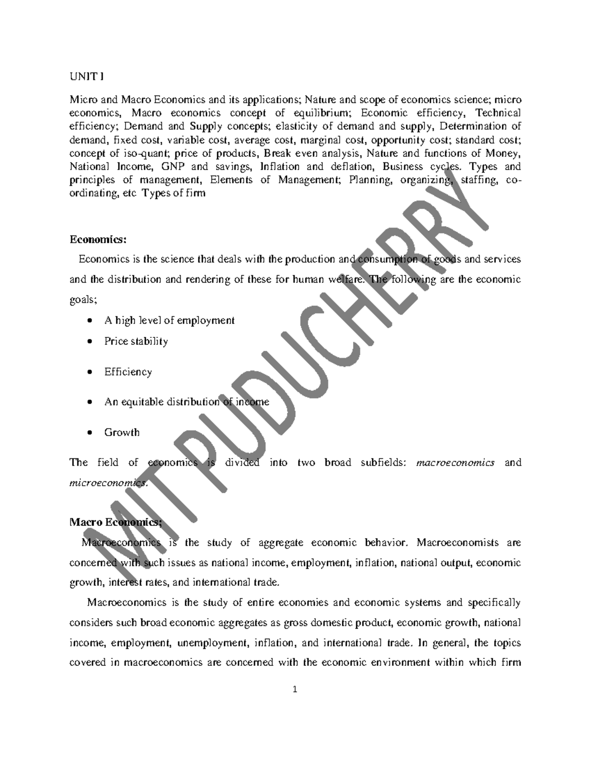 Electrical Engineering Management UNIT I UNIT I Micro and Macro
