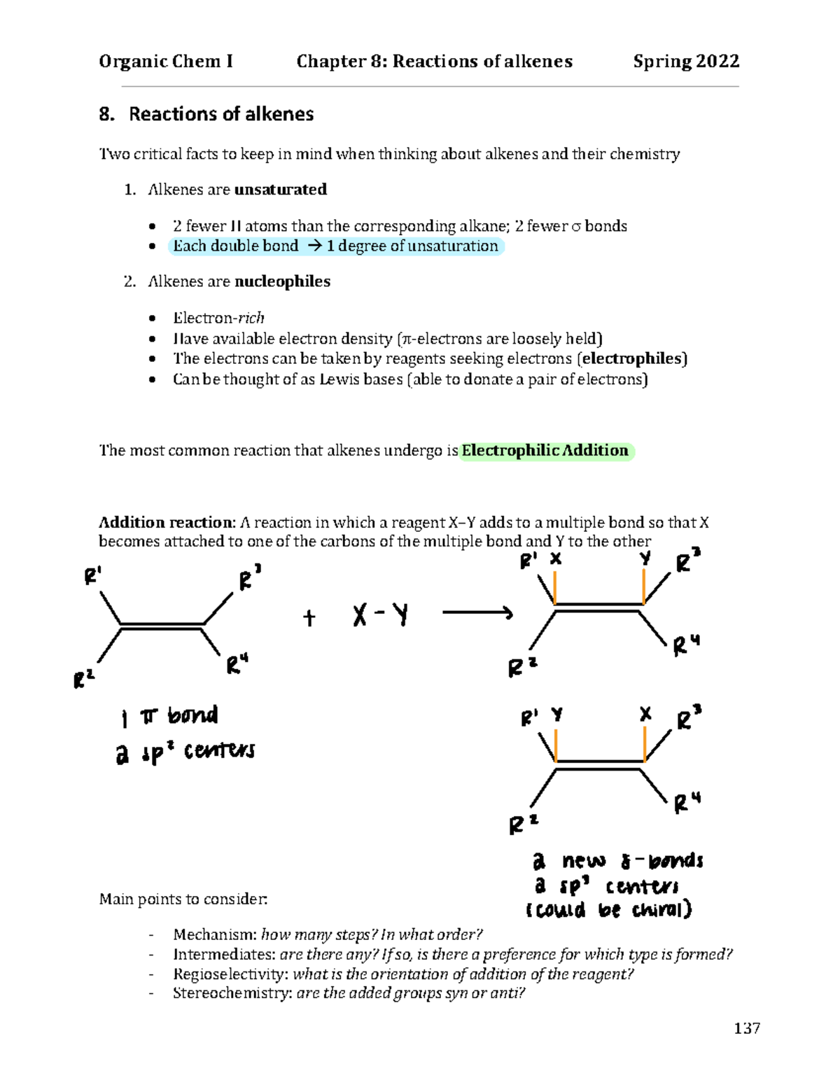 Chapter 8 Reactions of Alkenes - 8. Reactions of alkenes Two critical ...