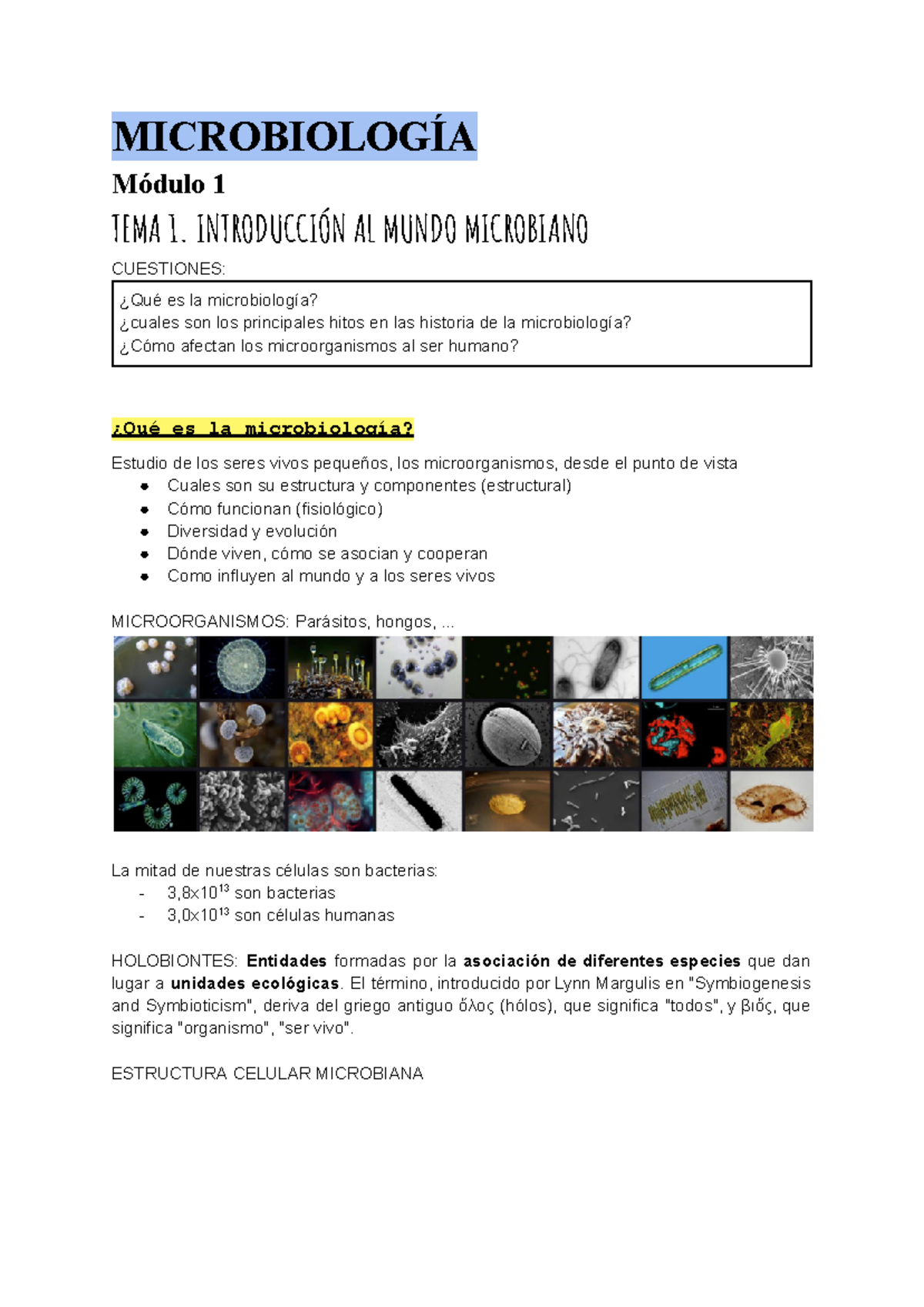 Tema 1. introducción al mundo microbiano - Documentos de Google ...