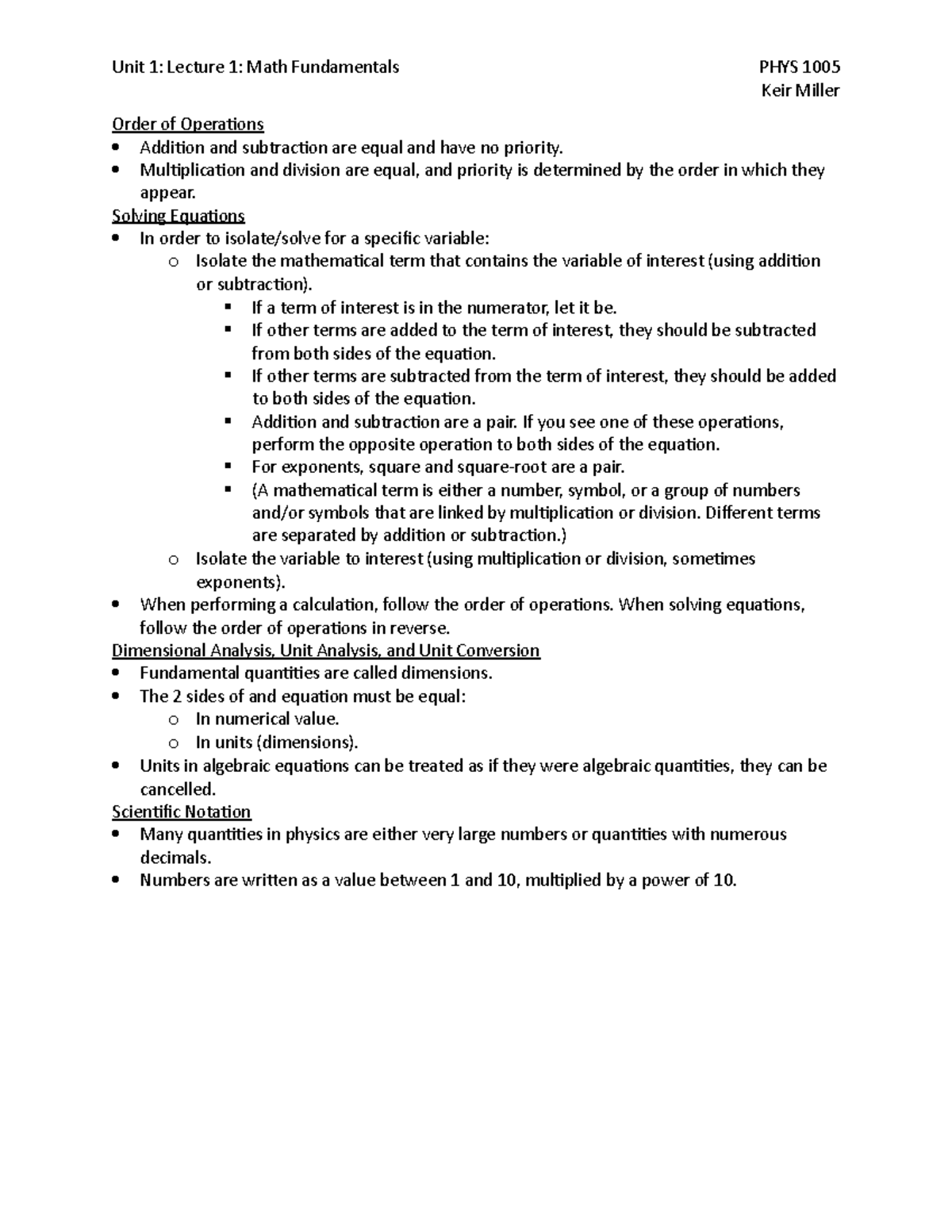 Chapter 1 Math Fundamentals - Unit 1: Lecture 1: Math Fundamentals PHYS ...