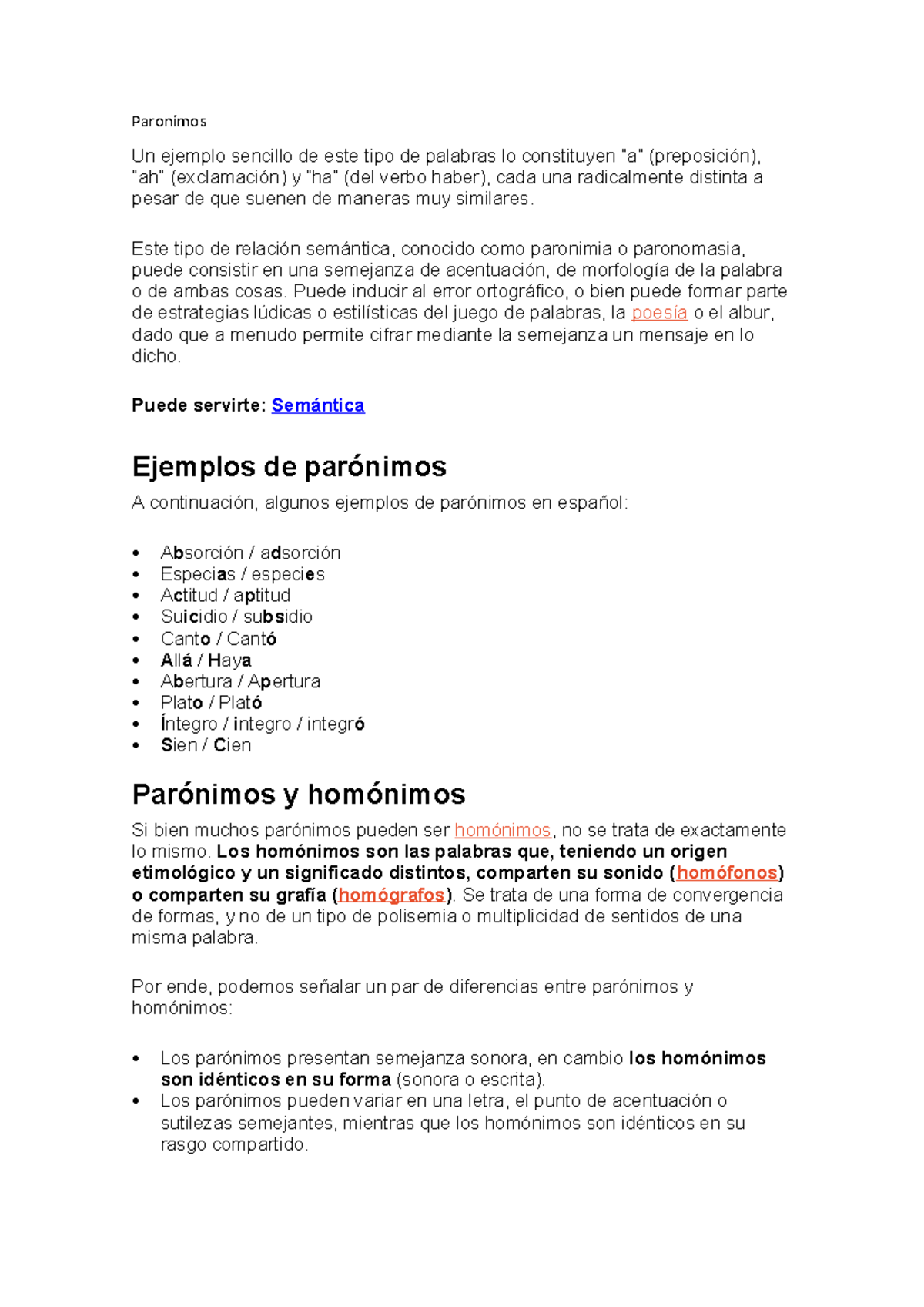 Paronimos - Paronimos Un ejemplo sencillo de este tipo de palabras lo ...