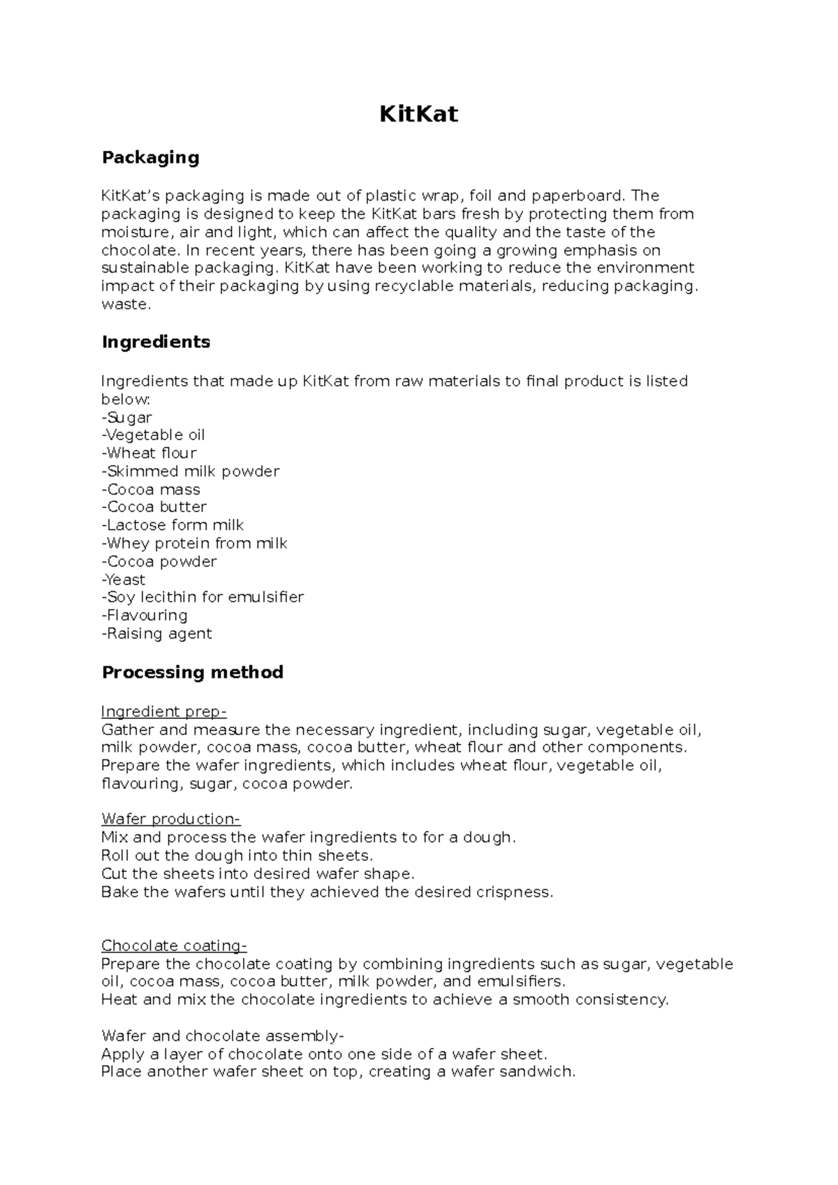 Kit Kat - Food - KitKat Packaging KitKat’s packaging is made out of ...