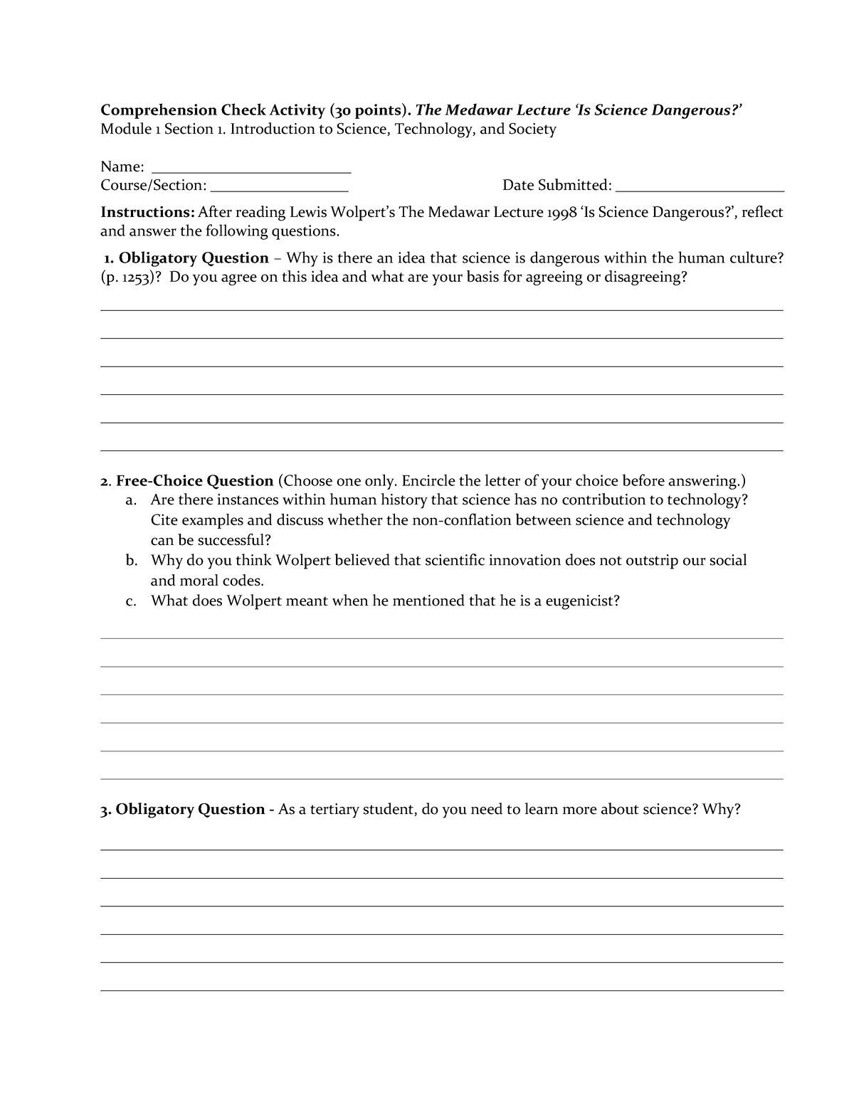 MRR 1 Comprehension Check Questions SY 22 23 - Science, Technology ...