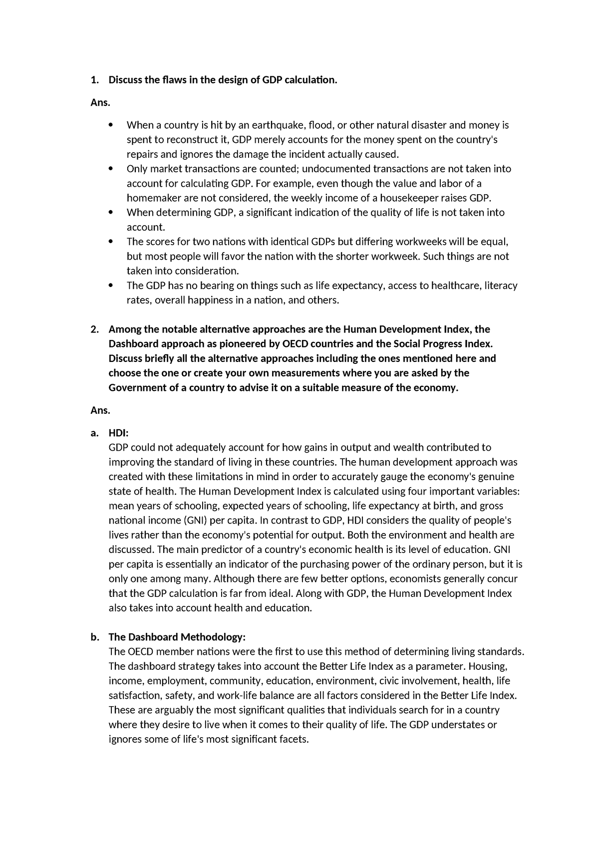 GDP flaws - Discuss the flaws in the design of GDP calculation. Ans ...