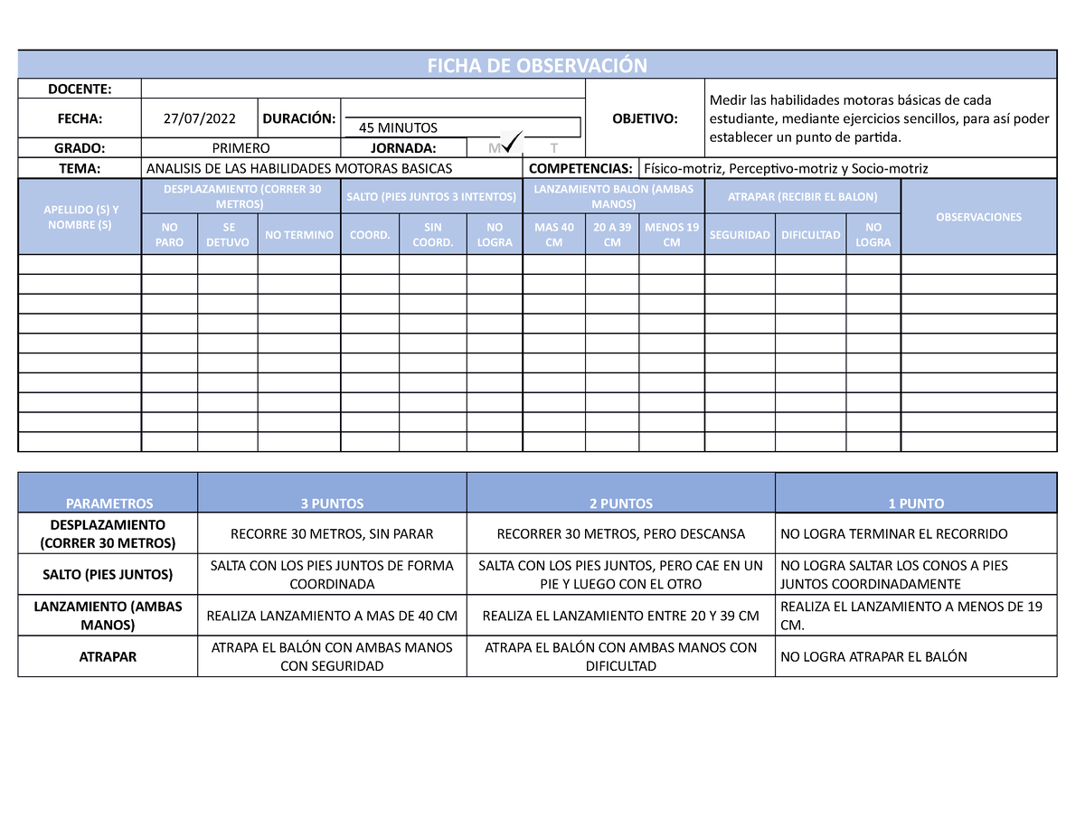 Ficha De Observaci N Ficha De Observaci N Docente Objetivo Medir