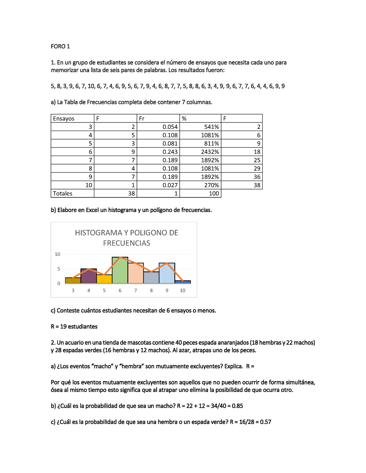 Foro Probabilidadsn Foro Foro En Un Grupo De Estudiantes Se Considera El N Mero De