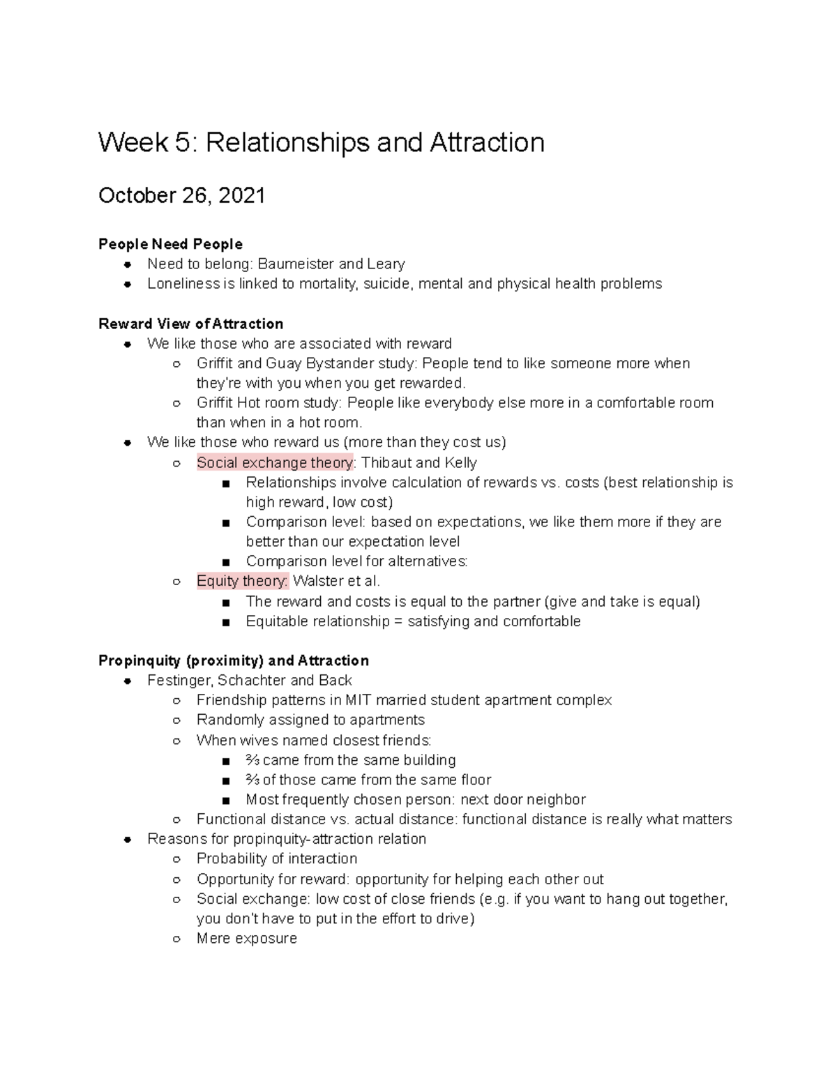Week 5 Lecture - Week 5: Relationships and Attraction October 26, 2021