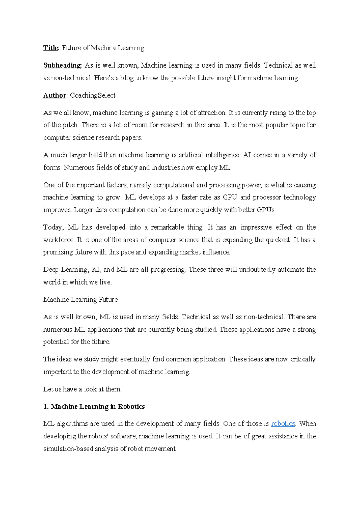 The Future of Machine Learning - Title: Future of Machine Learning ...