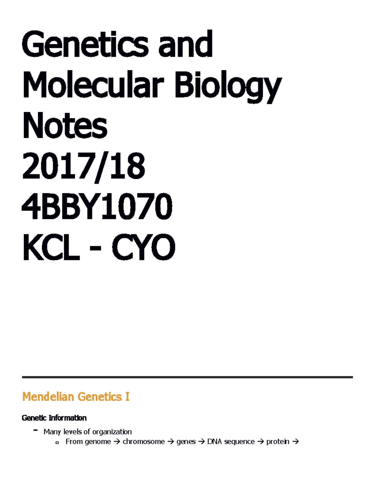 Genetics and Molecular Biology Notes - StuDocu