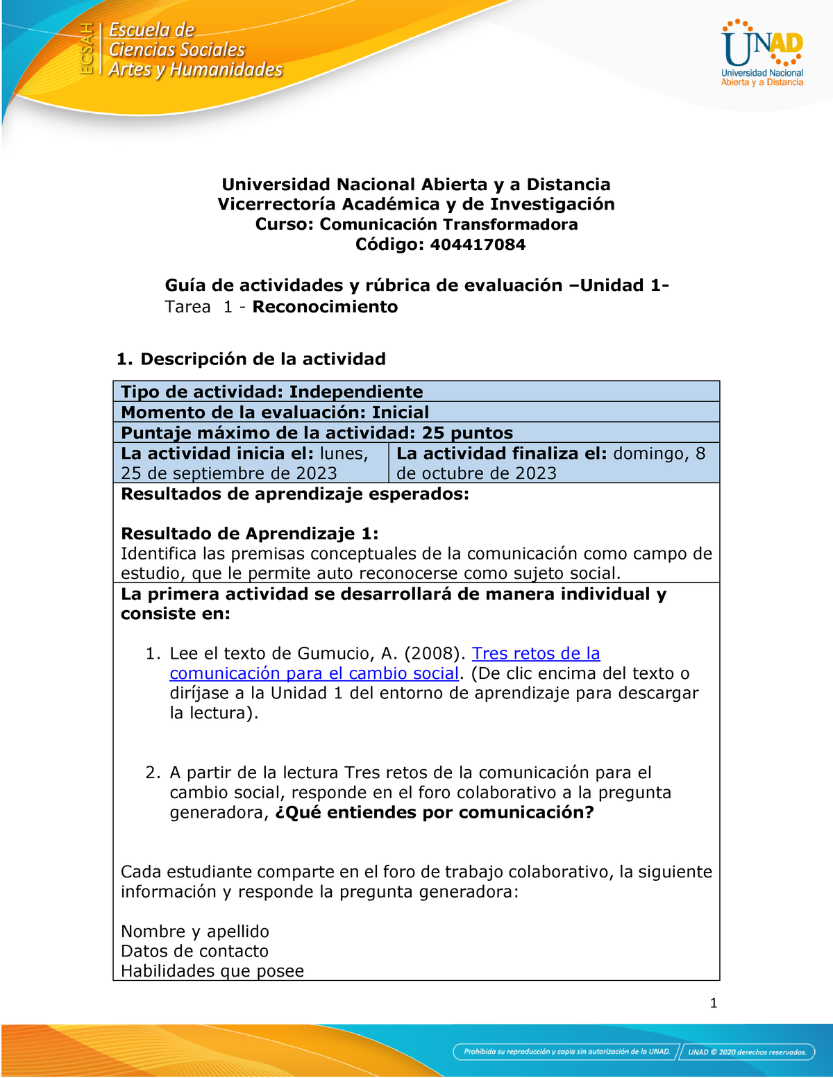 Gu Ã A De Actividades Y R Ãºbrica De Evaluaci Ã³n-Tarea 1 ...