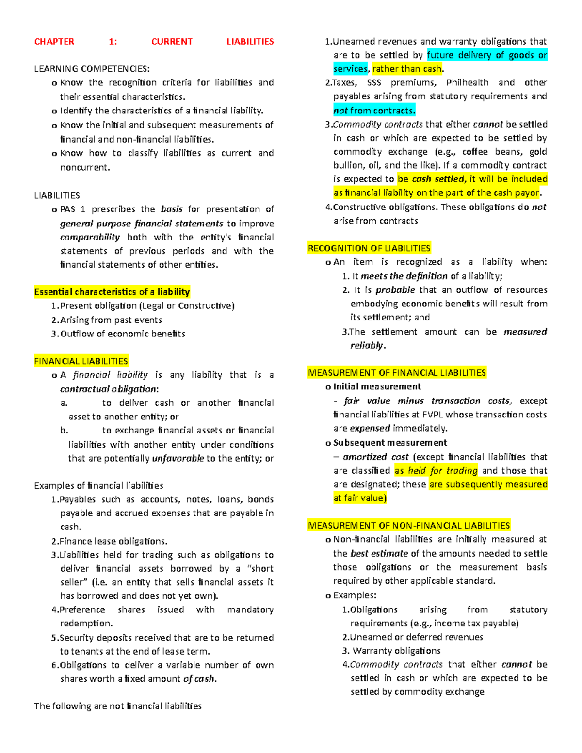 A104 Chapter 1 6 - Reviewer acctng104 - CHAPTER 1: CURRENT LIABILITIES ...