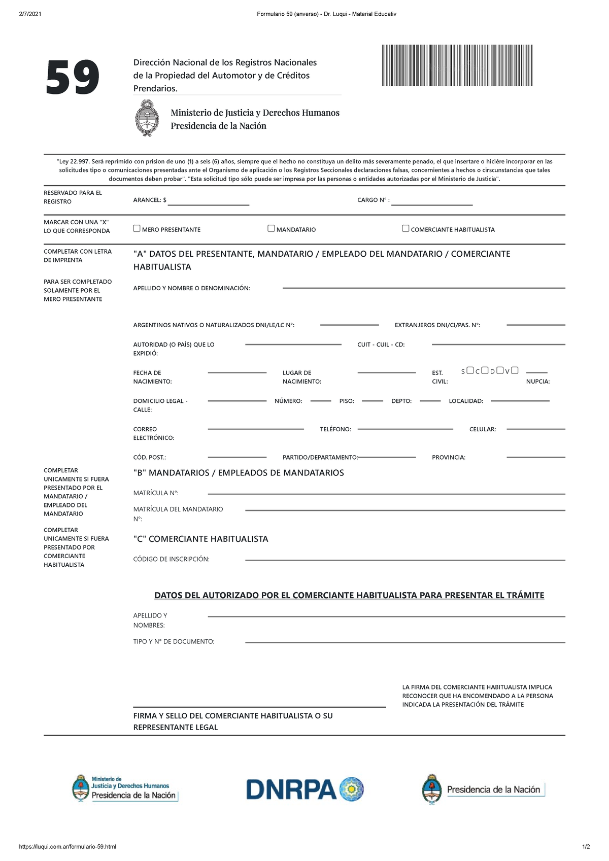 Formulario 59 (anverso) - Dr. Luqui - Material Educativ - 2/7/2021 ...