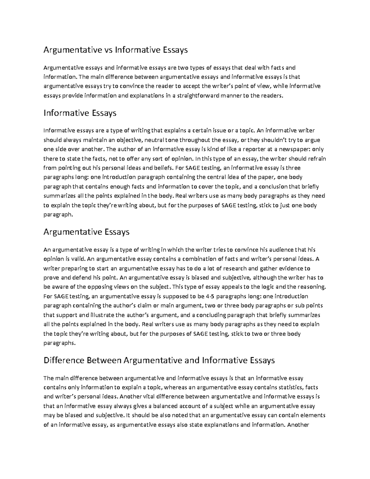 informative essay vs argumentative essay