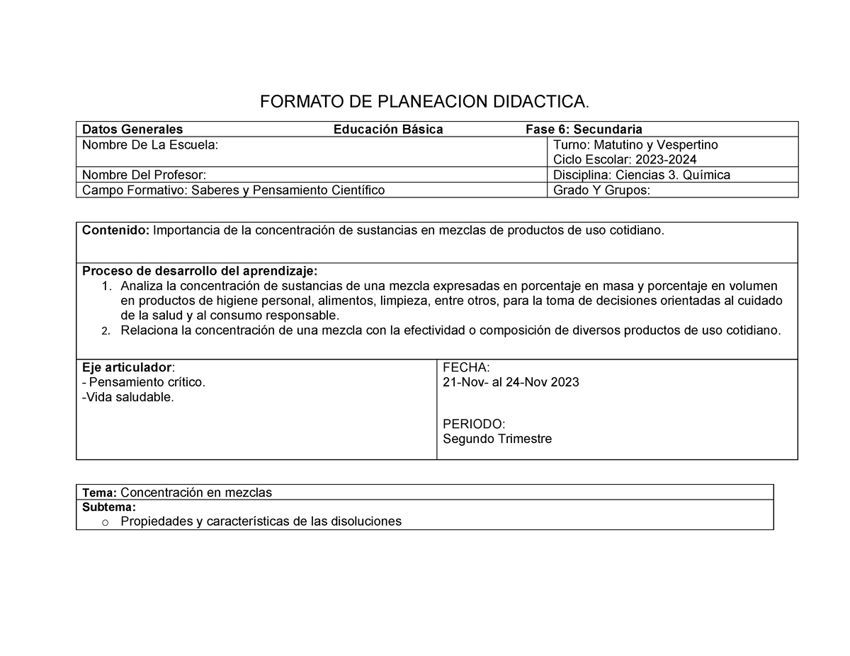 Planeacion Didactica Sec Primer Trimestre Formato De Planeacion Didactica Datos Generales 5394