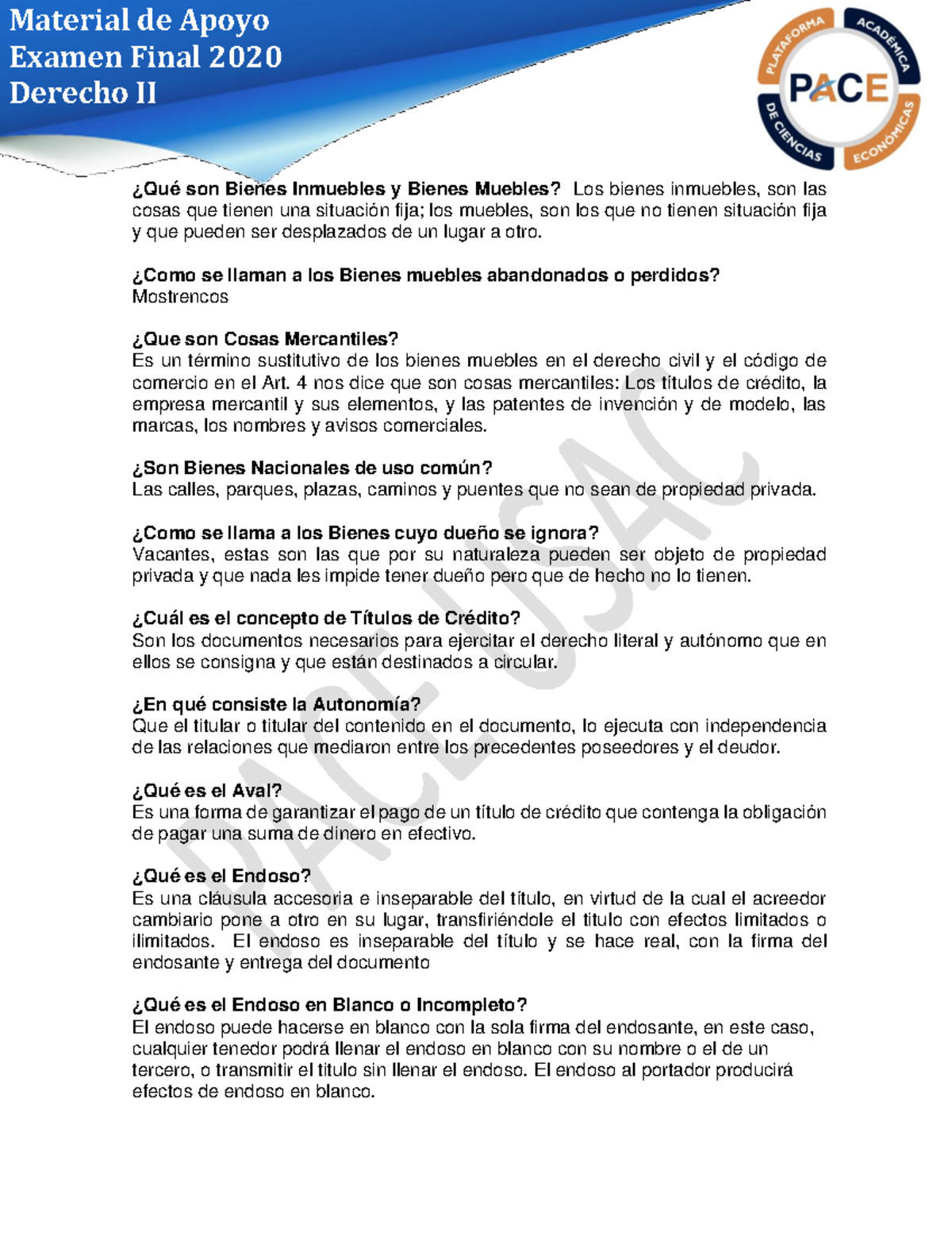 Derecho II Examen Final - Material de Apoyo Examen Final 2020 Derecho ...