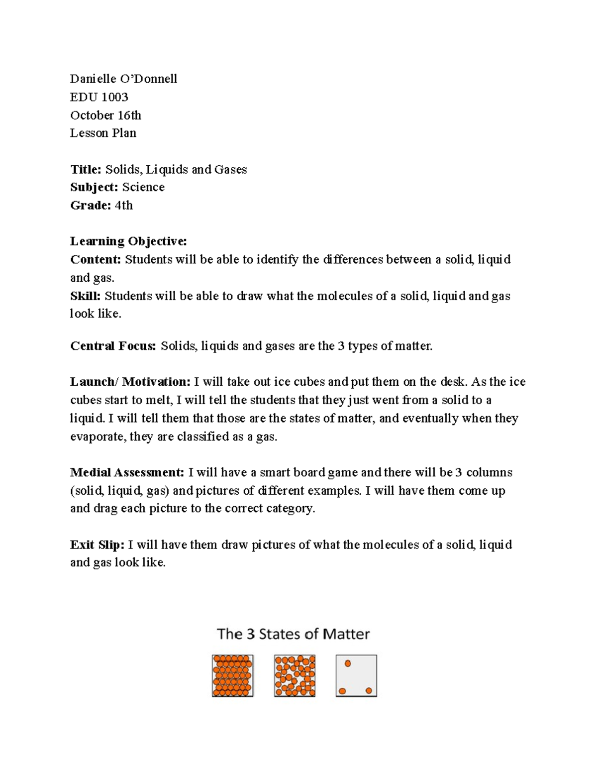 EDU 1003 Lesson Plan - Danielle O’Donnell EDU 1003 October 16th Lesson ...