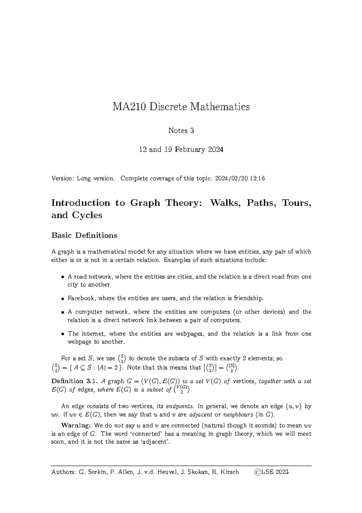 Graph theory - MA210 Discrete Mathematics Notes 3 12 and 19 February ...
