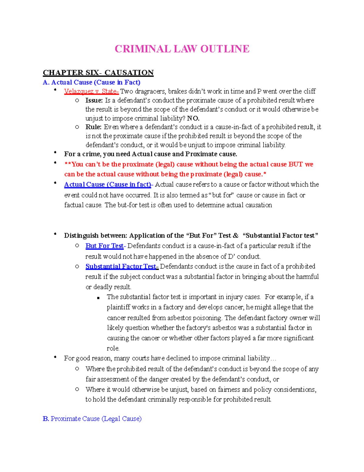 Chapter SIX- Causation - CRIMINAL LAW OUTLINE CHAPTER SIX- CAUSATION A ...