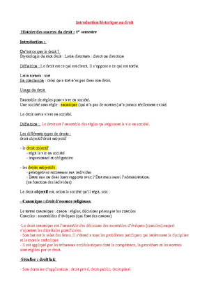 Cours Complet 2021 - 2022 - COURS D’HISTOIRE DU DROIT - L1 – Semestre 1 ...