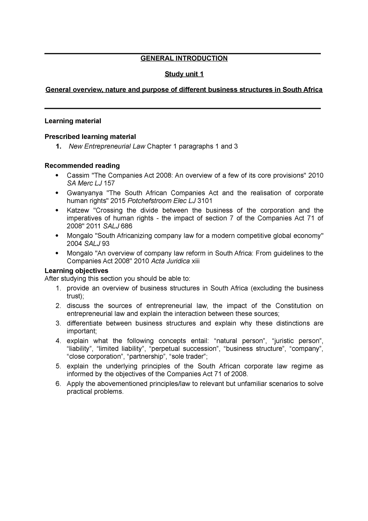 Study Unit 01 - a brief record of something written down to assist the