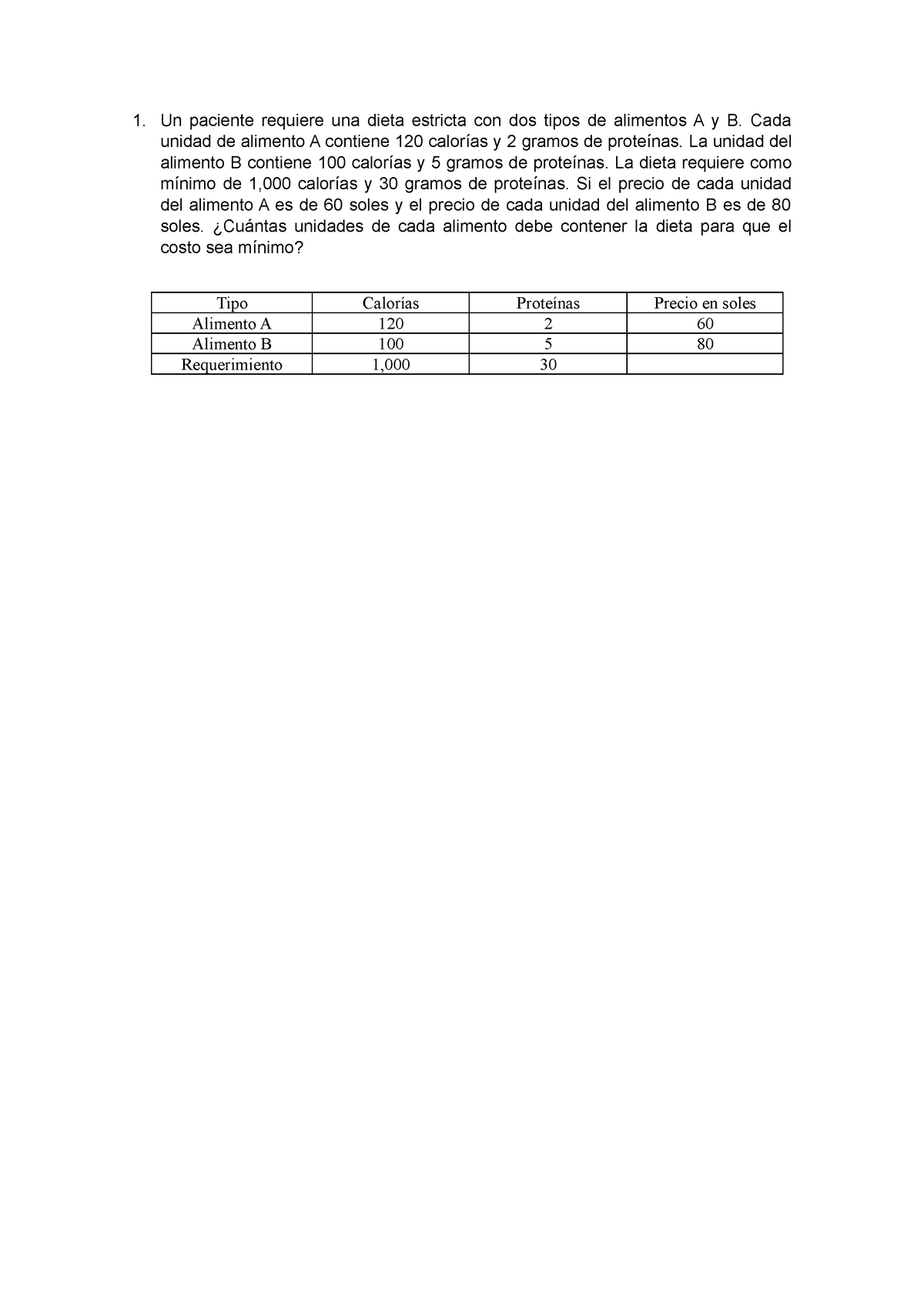 Investigación Operativa Semana 1 - Un Paciente Requiere Una Dieta ...