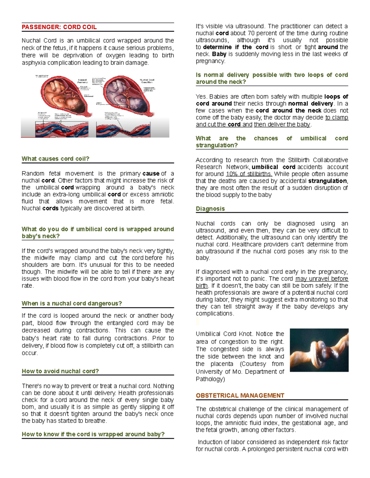 Cord Coil Tackles about cord coil or nuchal cord which is one of the encountered problem Studocu