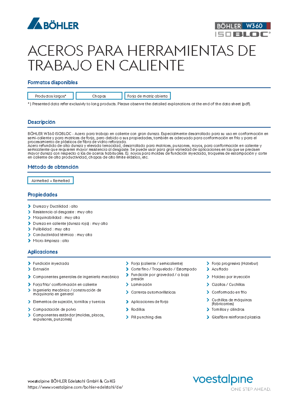 Bohler W-360 - ficha técnica - BÖHLER W ACEROS PARA HERRAMIENTAS DE ...