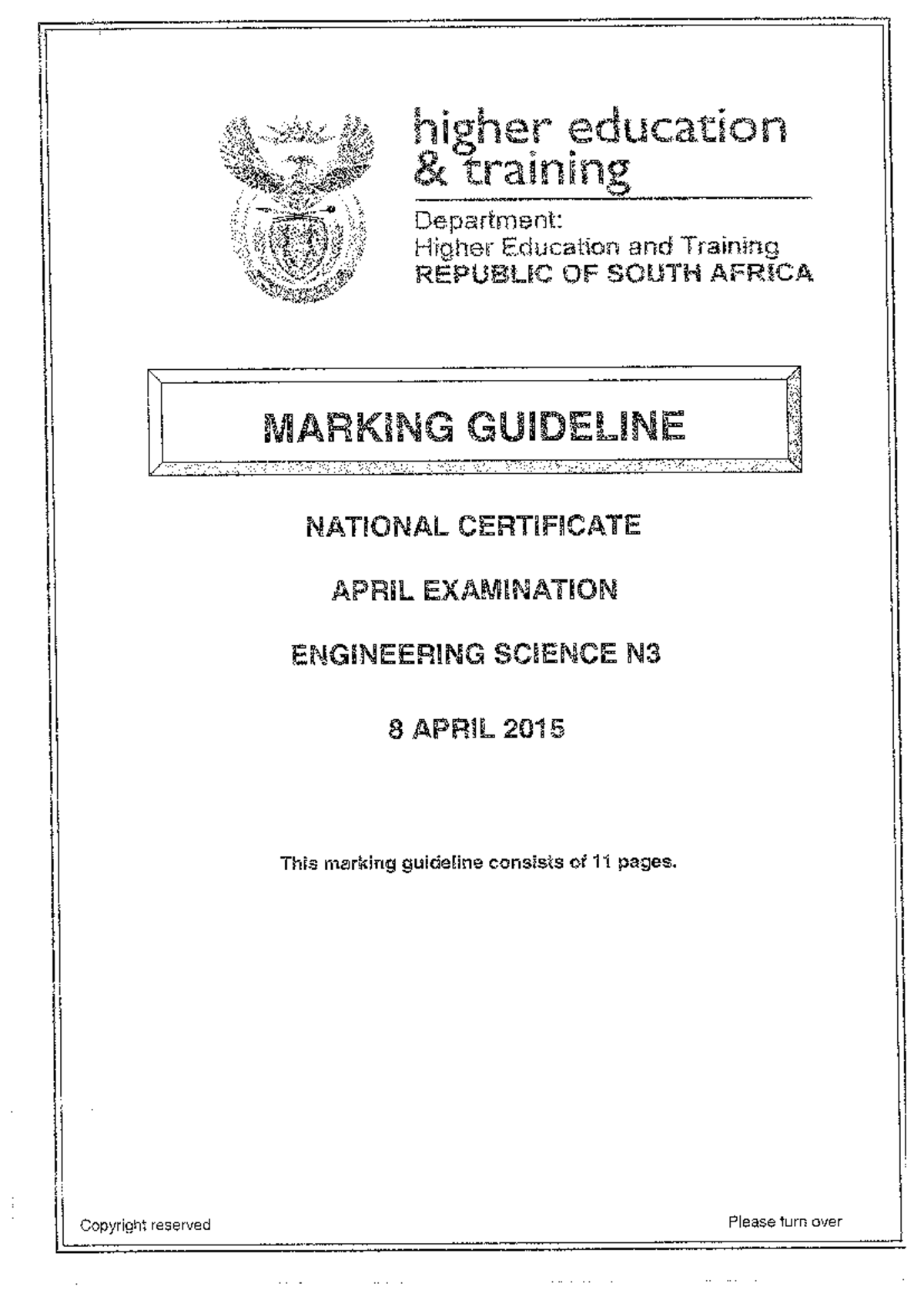 N3 Engineering Science 8 April 2015 Memorandum 1 - higher education ...