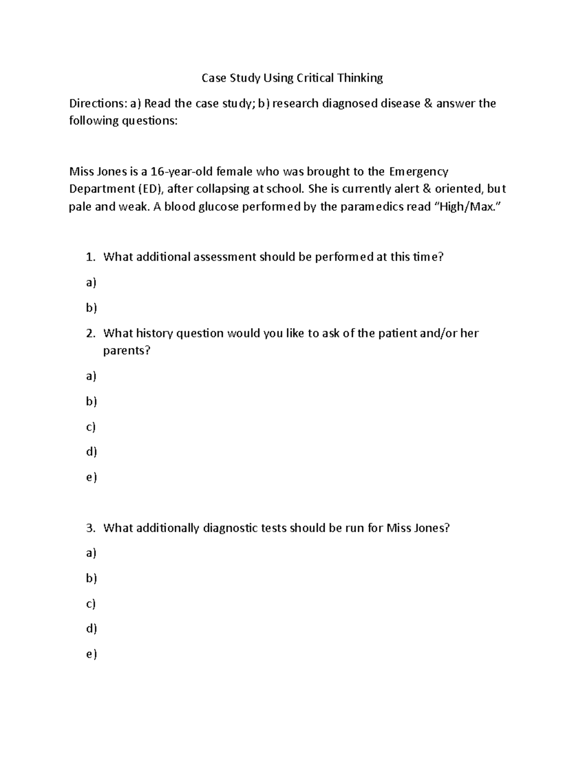 critical thinking cases in nursing answers