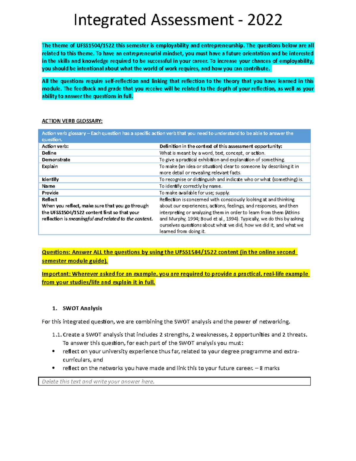 Integrated assessment worksheet 2022 Final - The theme of UFSS1504/1522 ...