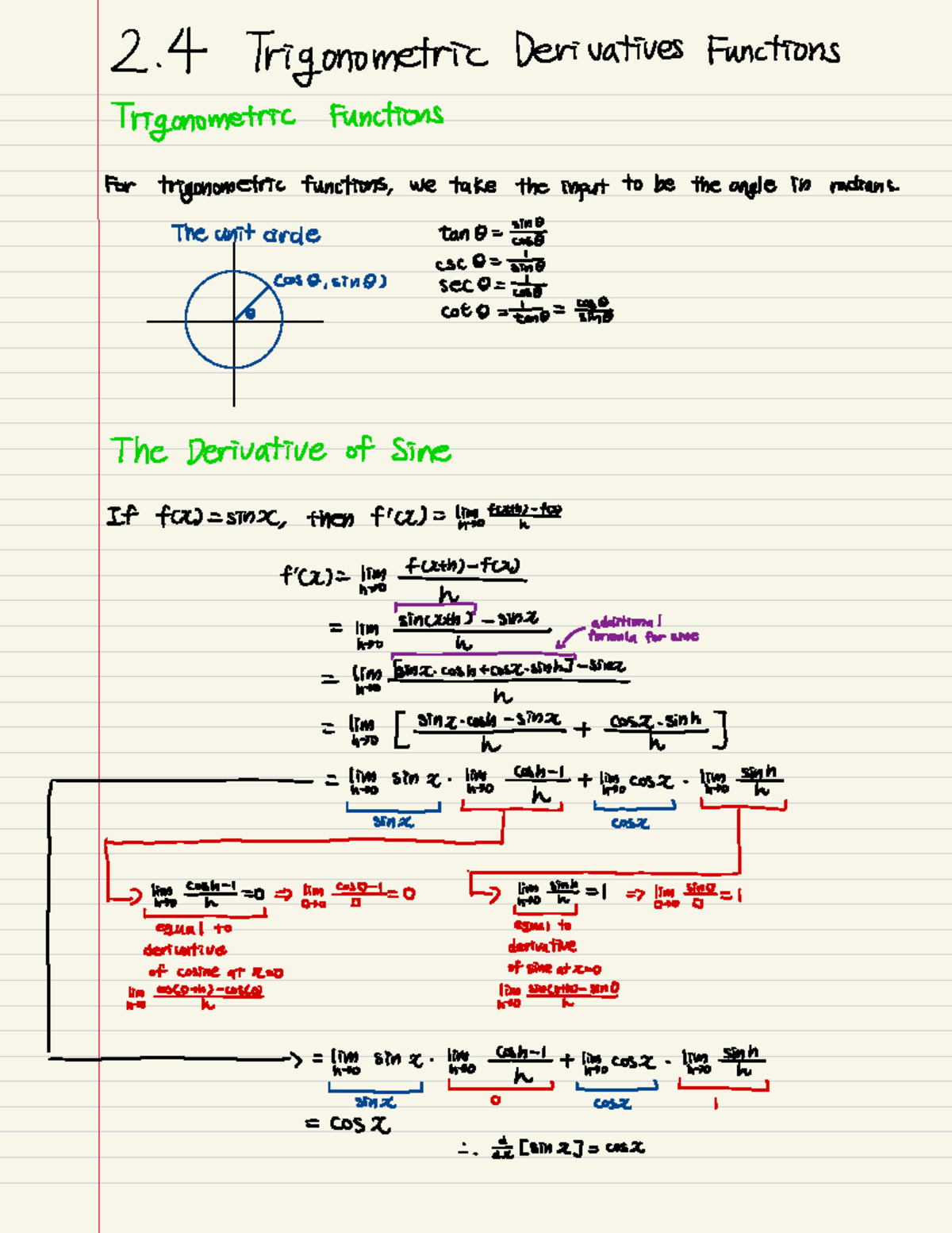 Trigonometric Derivatives Functions Trigonometric