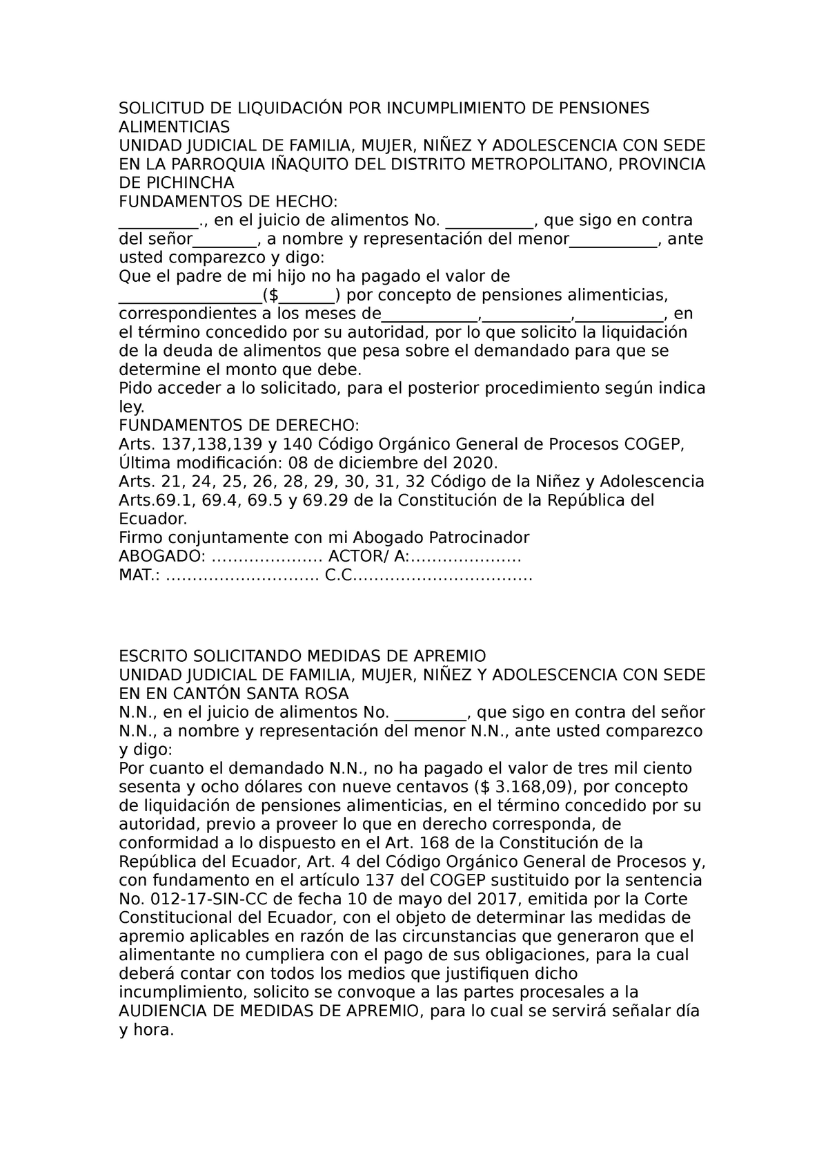 Solicitud DE Liquidación POR Incumplimiento DE Pensiones Alimenticias -  SOLICITUD DE LIQUIDACIÓN POR - Studocu